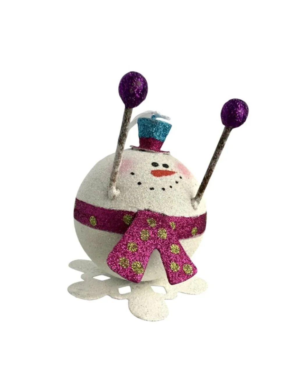 Pier 1 Snowball Snowman Ornament Top Hat Glitter Scarf Rolling Sliding